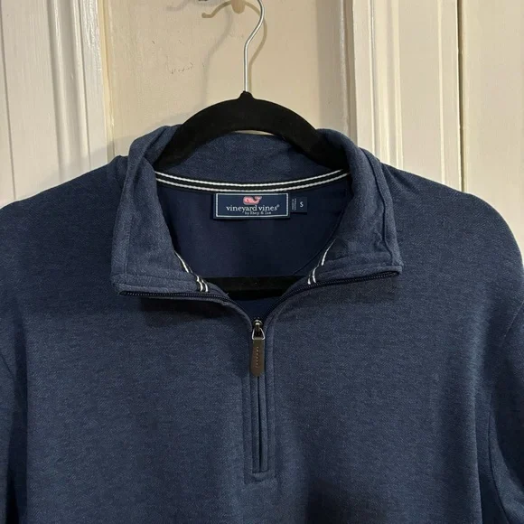 Vineyard Vines Navy Blue Herringbone Half Zip Pullover Small - Picture 4 of 9